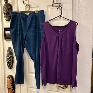 Woman Within Purple Top and Blue Skinny Pants Set like new